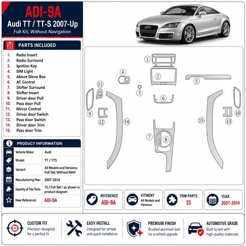 Audi TT 2007-2014 Full Set, Without NAVI interieur dashboard decoratieset dashboard decor