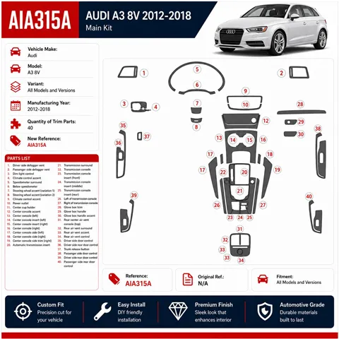 Audi A3 8V 2012-2018 3D Cockpit Dekor Interieurleisten Set 40-teilig