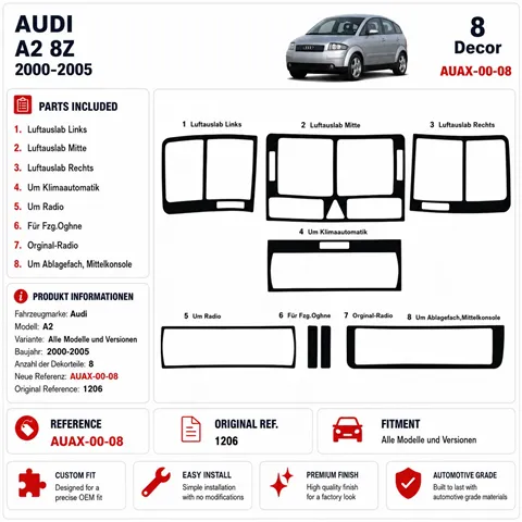 Audi A2 2000-2005 kit décor tableau de bord 3D, 8 pièces 2