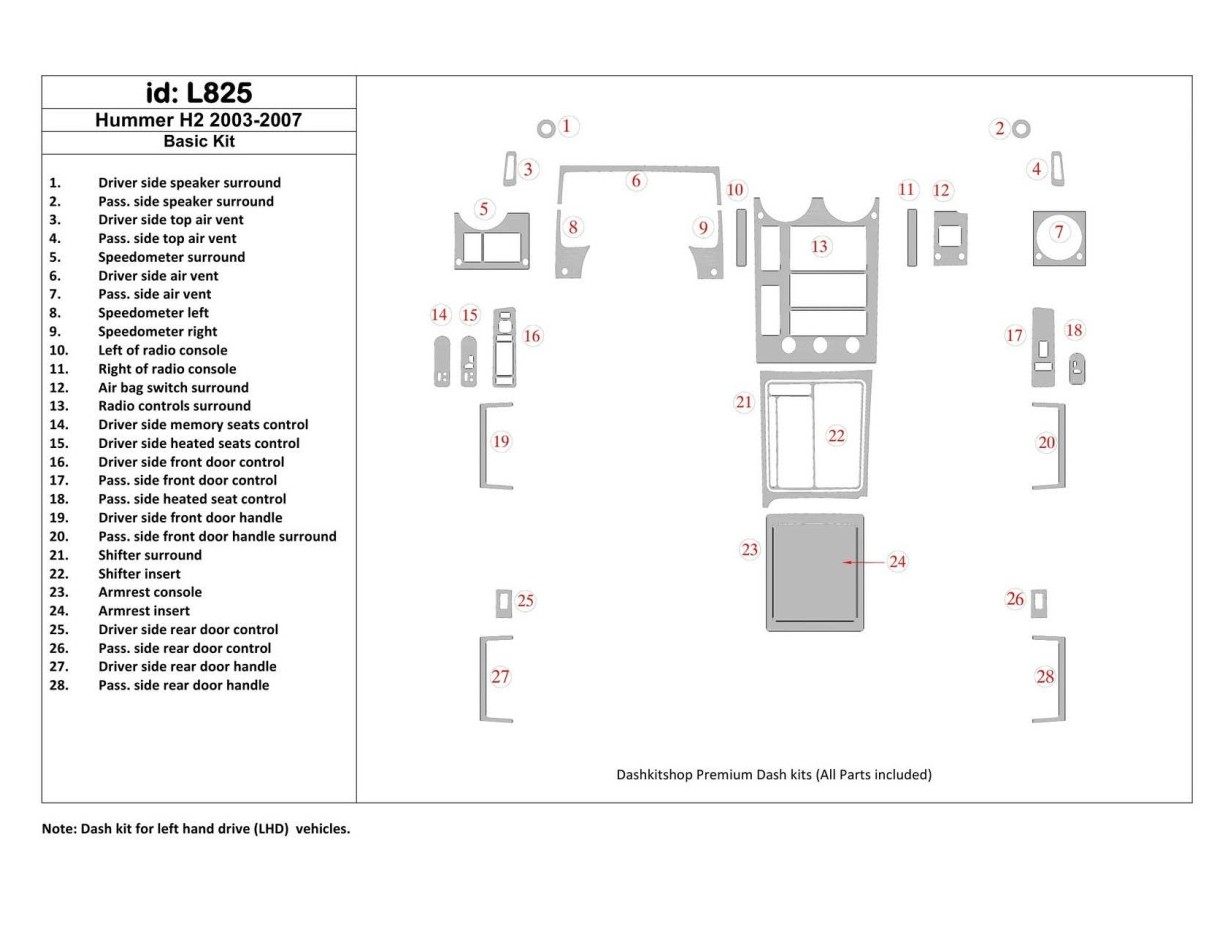 Hummer H2 2003-2007 Grundset BD innenausstattung armaturendekor cockpit dekor - 1- Cockpit Dekor Innenraum