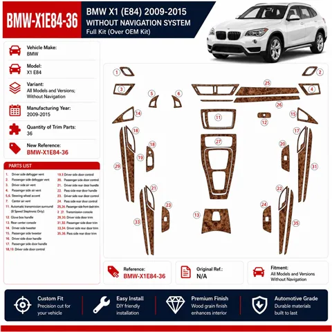 BMW X1 E84 2009-2015 Without Navigation kit de molduras interiores para salpicadero Kit 36 piezas