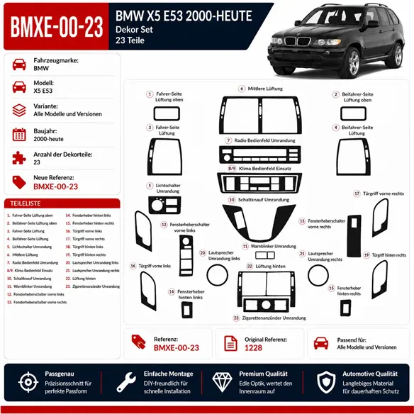 BMW X5 E53 2000-Actualidad kit 3D de molduras interiores para salpicadero 23 piezas