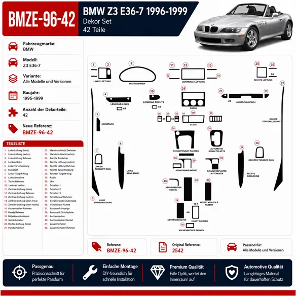 BMW Z3 E36-7 1996-1999 3D interieur dashboard decoratieset dashboard decor 42-delen