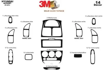 Hyundai Accent 01.01-12.05 3D Decor de carlinga su interior del coche 14-Partes