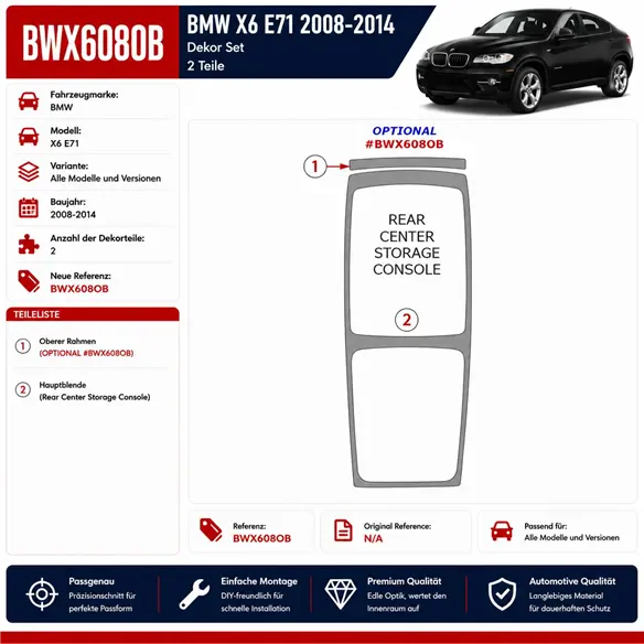 BMW X6 E71 2008-2014 3D kit décoration intérieure tableau de bord 2 pièces