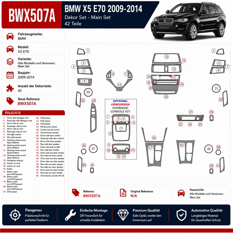 BMW X5 E70 2009-2014 3D Cockpit Dekor Interieurleisten Set 42-teilig