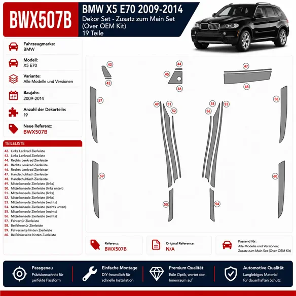 BMW X5 E70 2009-2014 Main Set Interior Dashboard Trim Kit Dash Trim Dekor 19pcs