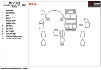 Hyundai Accent 2000-2000 Ensemble Complet, 18 Parts set BD Kit la décoration du tableau de bord - 1 - habillage decor de tableau