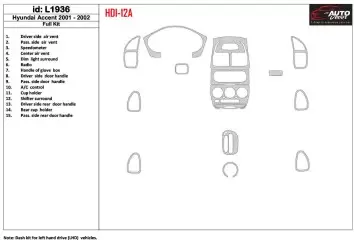 Hyundai Accent 2001-2002 Full Set, 15 Parts set Interior BD Dash Trim Kit