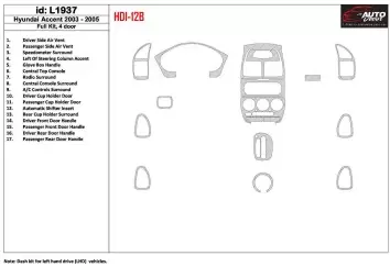 Hyundai Accent 2003-2005 Ensemble Complet, 15 Parts set BD Kit la décoration du tableau de bord - 1 - habillage decor de tableau