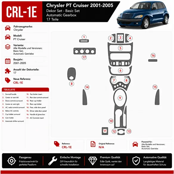 Chrysler PT Cruiser 2001-2005 3D Cockpit Dekor Interieurleisten Set 17-teilig