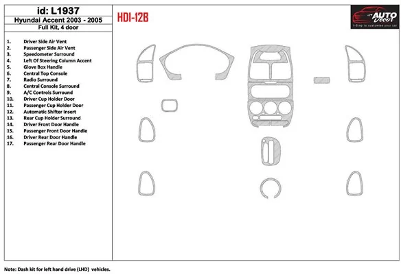 Hyundai Accent 2003 2005 Voll Satz. 15 Teilige Satz BD innenausstattung armaturendekor cockpit dekor