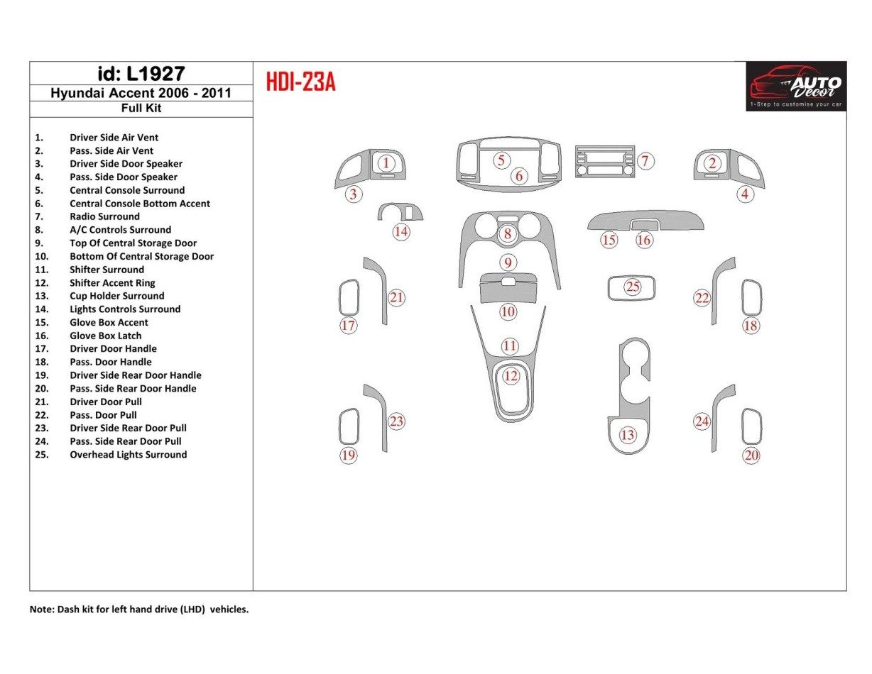 Hyundai Accent 2006-2011 Voll Satz BD innenausstattung armaturendekor cockpit dekor - 1- Cockpit Dekor Innenraum