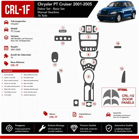Chrysler PT Cruiser 2001-2005 Basic Set, Manual Gearbox, 16 Parts set Interior Dashboard Trim Kit Dash Trim Dekor