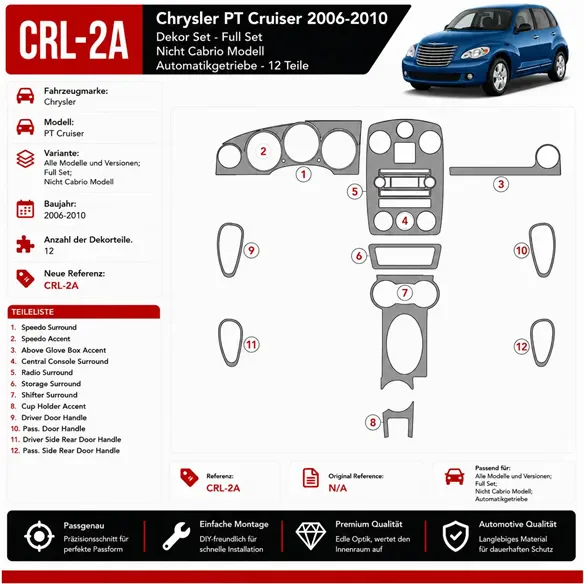 Chrysler PT Cruiser 2006-in poi set completo kit rivestimento cruscotto e interni 3D