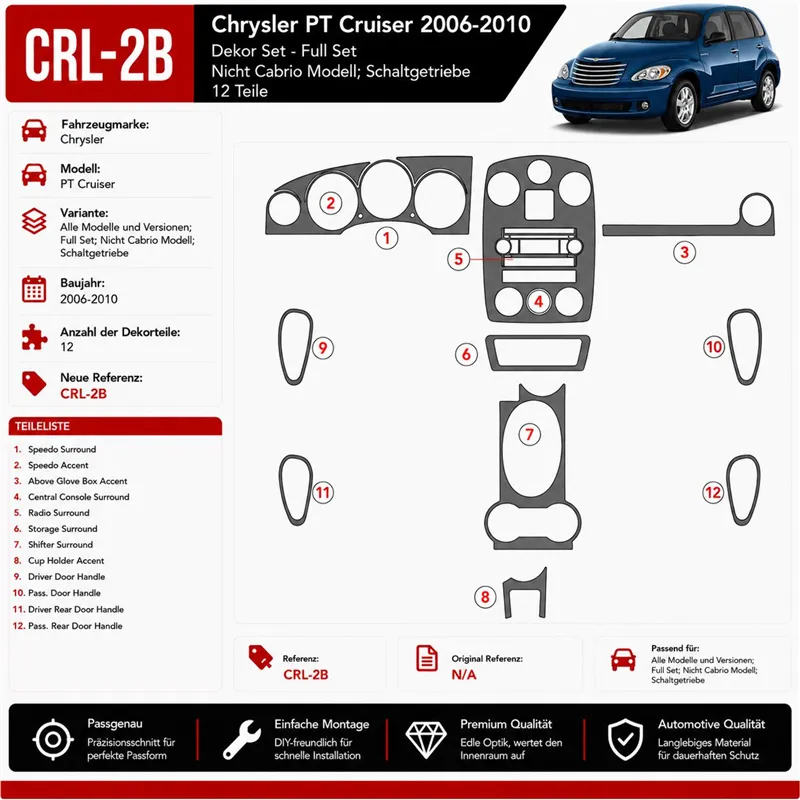 Chrysler PT Cruiser 2006-UP Full Set, ?? Folding roof-Cabrio, Manual Gear Box Interior Dashboard Trim Kit Dash Trim Dekor