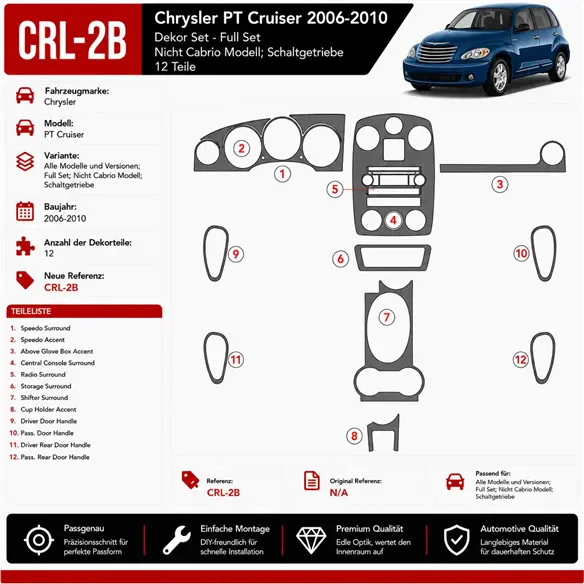 Chrysler PT Cruiser 2006-heute 3D Cockpit Dekor Interieurleisten Set Full Set / as shown in product diagram-teilig