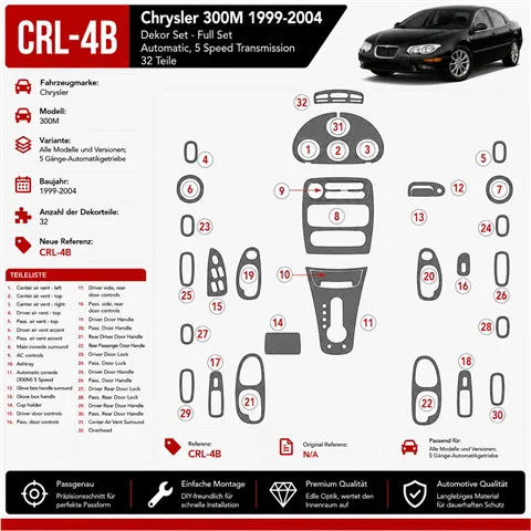 Chrysler 300M 1999-heute 3D Cockpit Dekor Interieurleisten Set As shown in product diagram-teilig