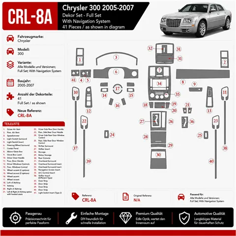Chrysler 300 2005-2007 Full Set, With NAVI system interieur dashboard decoratieset dashboard decor