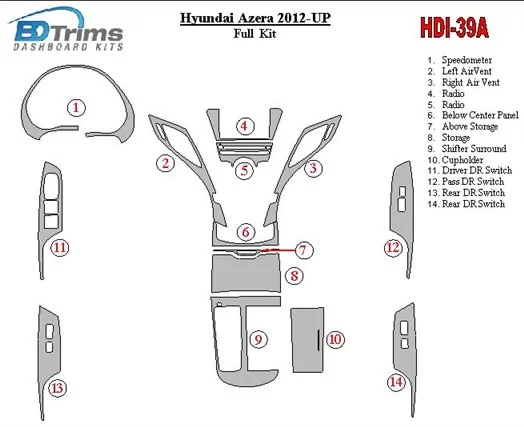 Hyundai Azera/Grandeur 2012-UP Interior BD Dash Trim Kit