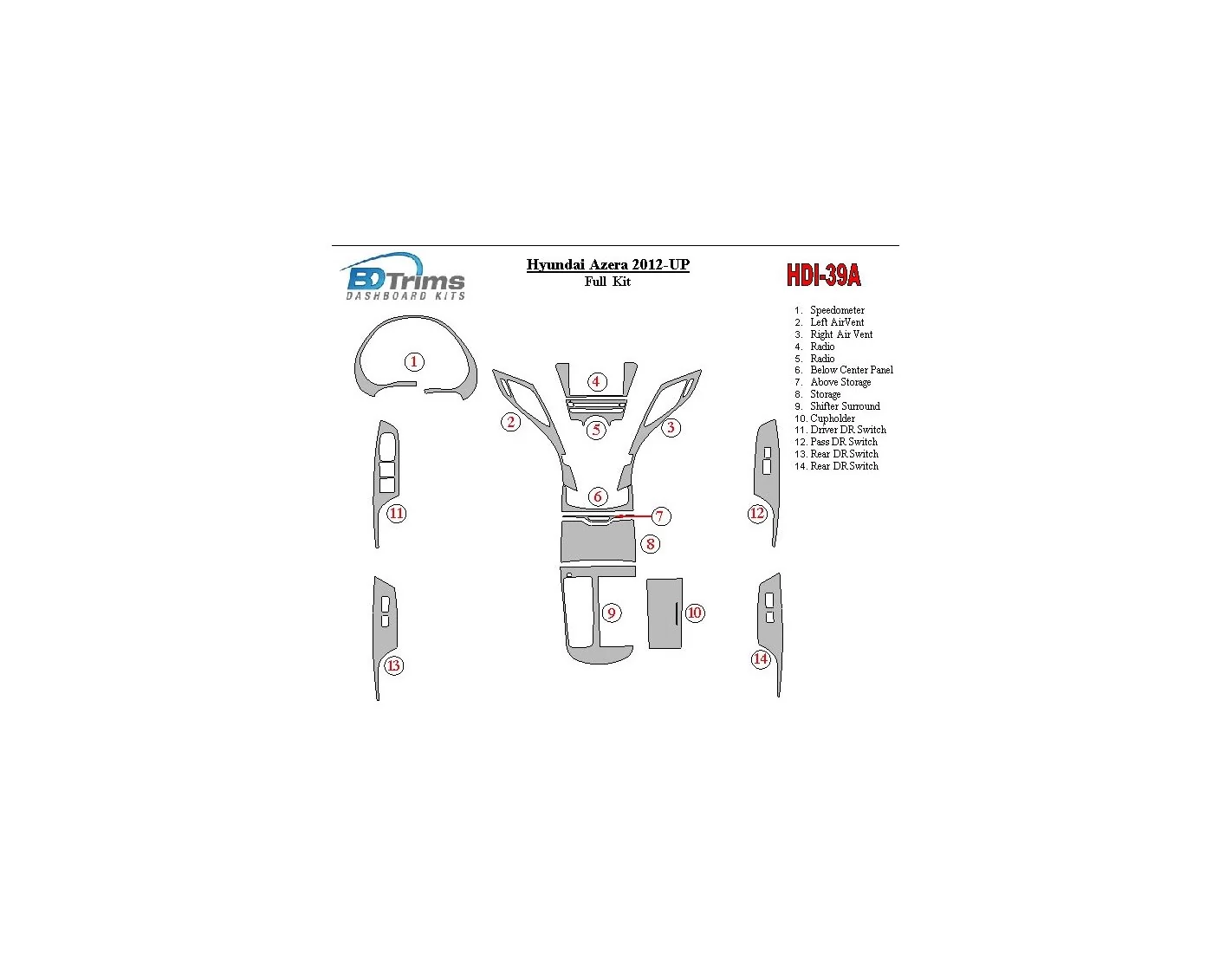 Hyundai Azera/Grandeur 2012-UP Interior BD Dash Trim Kit