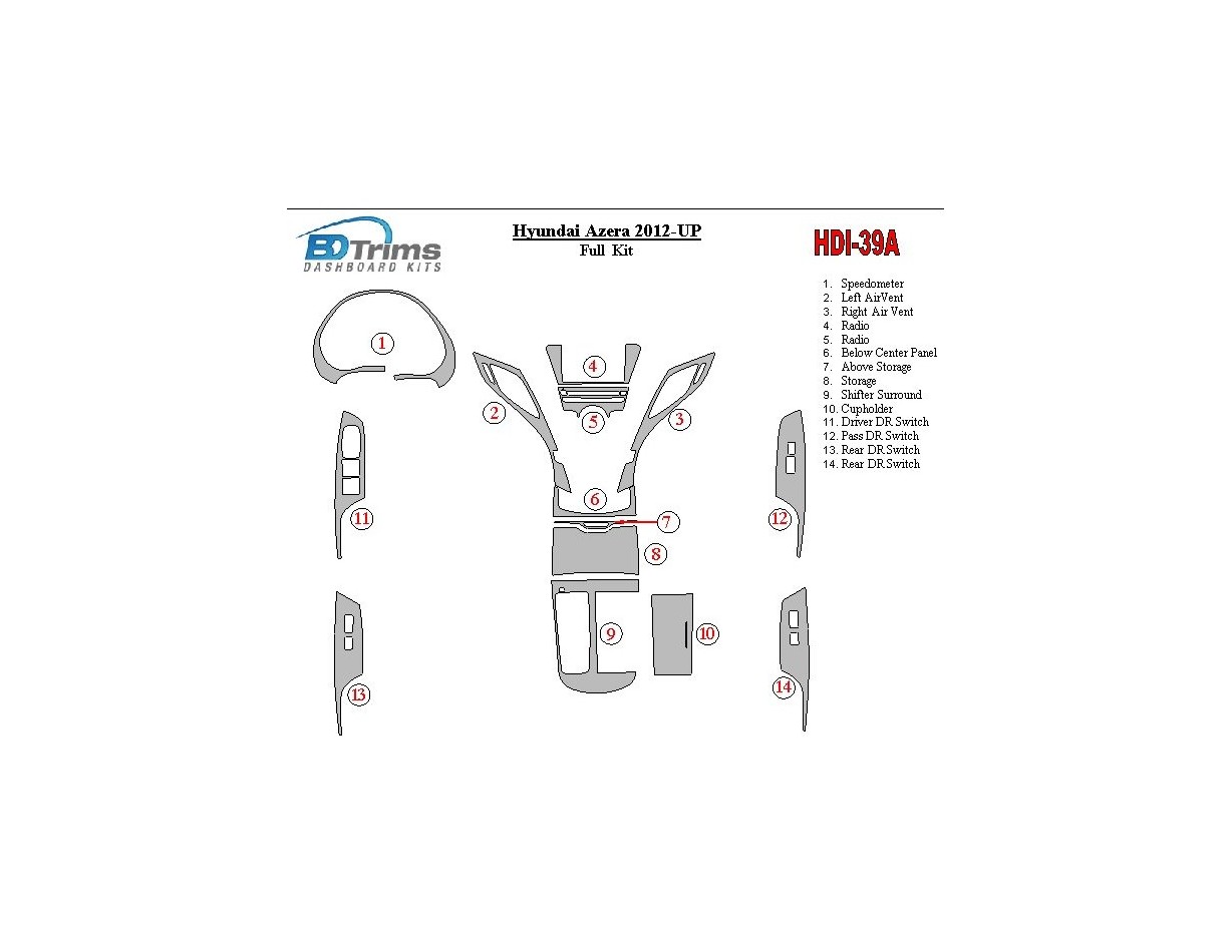 Hyundai Azera/Grandeur 2012-UP Interior BD Dash Trim Kit
