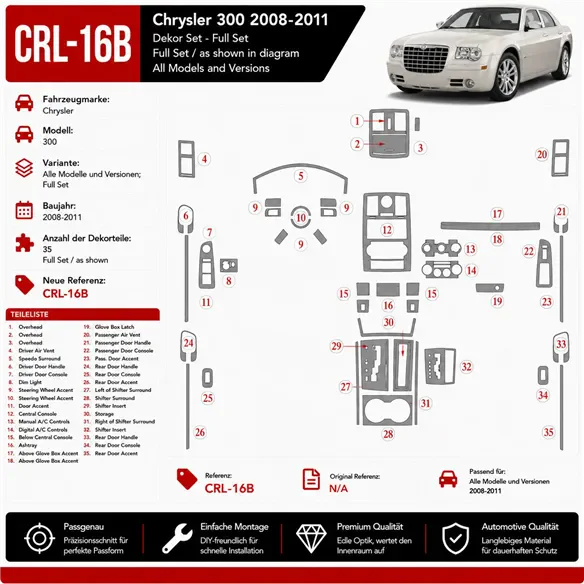 Chrysler 300 2008-heden Full Set interieur dashboard decoratieset dashboard decor