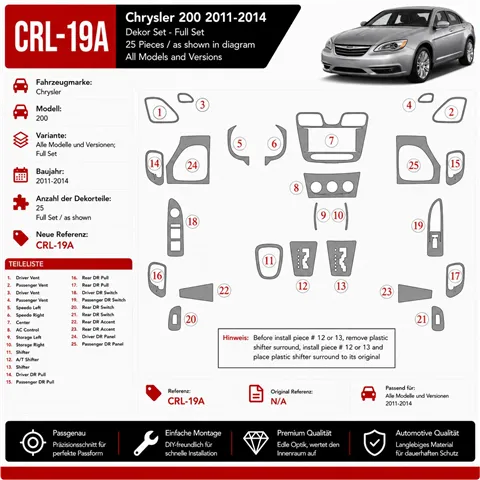 Chrysler 200 2011-heute 3D Cockpit Dekor Interieurleisten Set Full Set / as shown in product diagram-teilig
