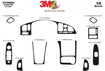 Hyundai Elantra 01.04-01.07 3D Decor de carlinga su interior del coche 10-Partes