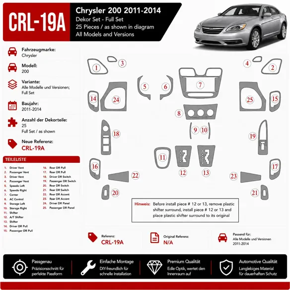 Chrysler 200 2011-heute 3D Cockpit Dekor Interieurleisten Set Full Set / as shown in product diagram-teilig