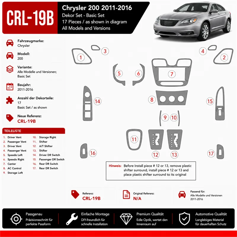 Chrysler 200 2011-heden Basic Set interieur dashboard decoratieset dashboard decor
