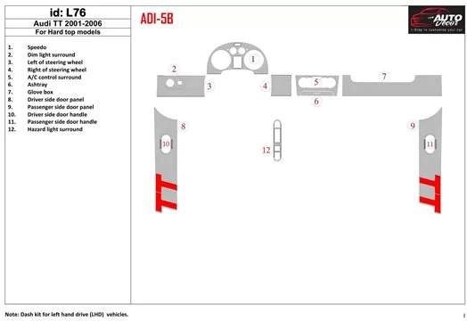 AUDI Audi TT 2001-2006 Soft roof-Coupe, 12 Parts set Interior BD Dash Trim Kit €59.99