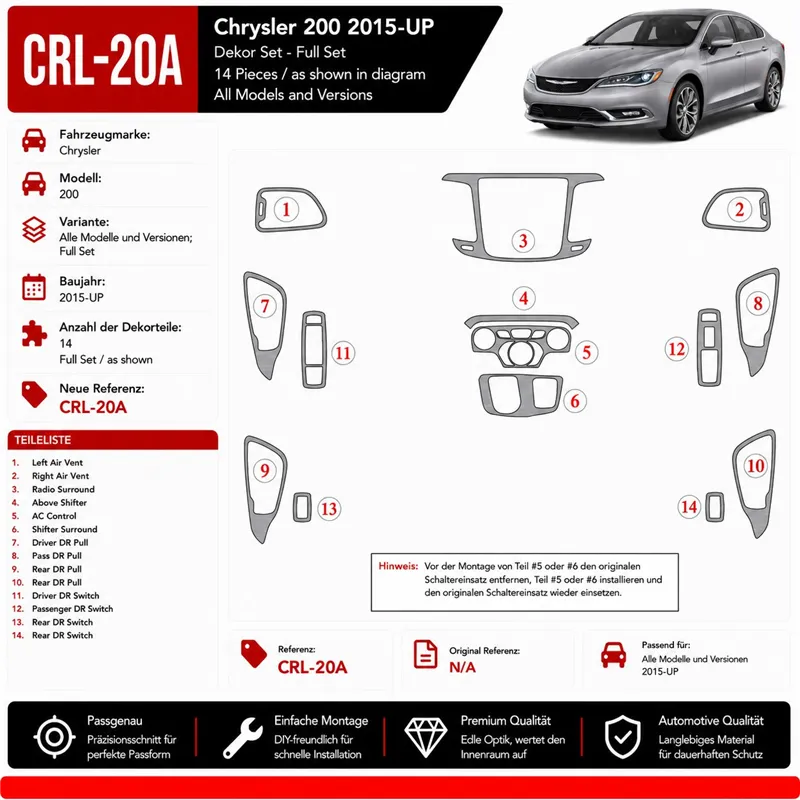 Chrysler 200 2015-heden Full Set interieur dashboard decoratieset dashboard decor