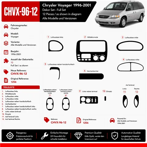 Chrysler Voyager 1996-2001 3D Cockpit Dekor Interieurleisten Set 12-teilig