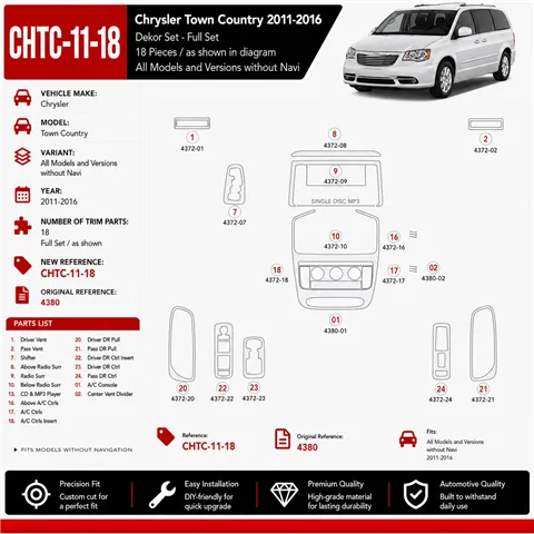 Chrysler Town Country 2011-2016 3D Cockpit Dekor Interieurleisten Set 18-teilig