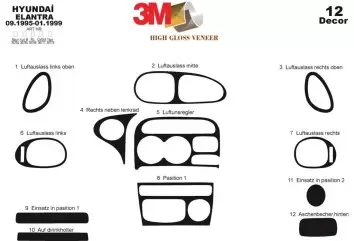 Hyundai Elantra 09.95-12.98 3M 3D Interior Dashboard Trim Kit Dash Trim Dekor 12-Parts