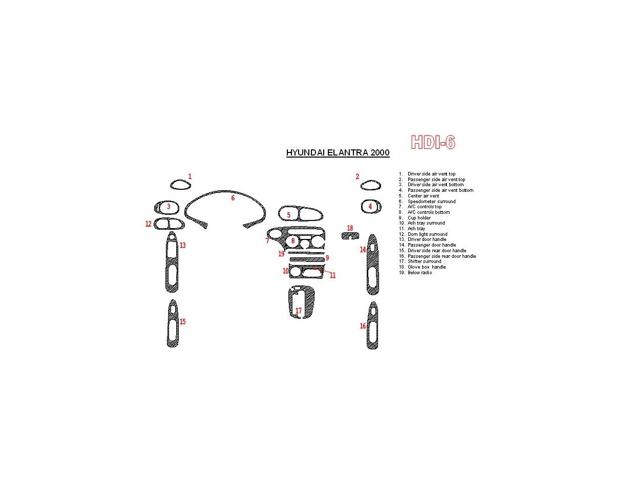 Hyundai Elantra 2000-2000 Full Set Interior BD Dash Trim Kit