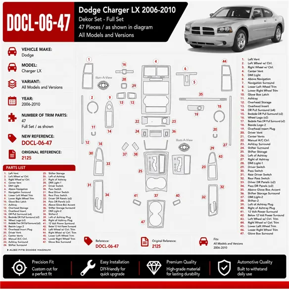Dodge Charger LX 2006-2010 3D Cockpit Dekor Interieurleisten Set 47-teilig