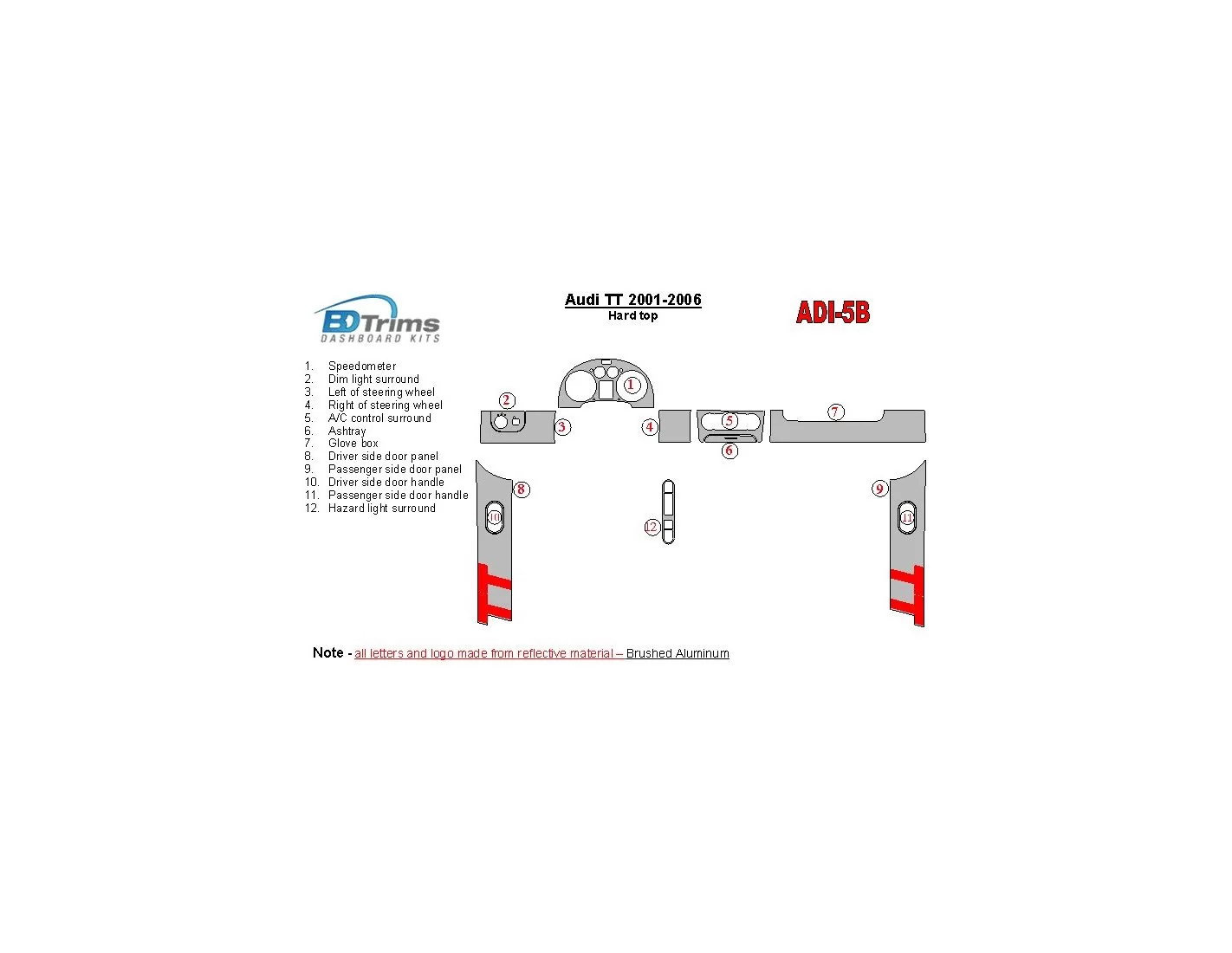 AUDI TT Audi TT 2001-2006 Soft roof-Coupe, 12 Parts set Interior BD Dash Trim Kit €59.99