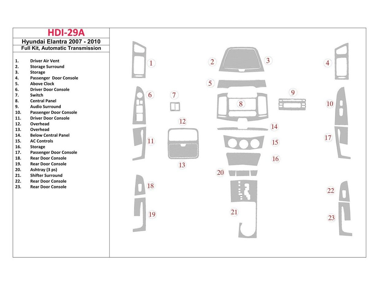 Hyundai Elantra 2007-2010 Ensemble Complet, Boîte automatique BD Kit la décoration du tableau de bord - 1 - habillage decor de t