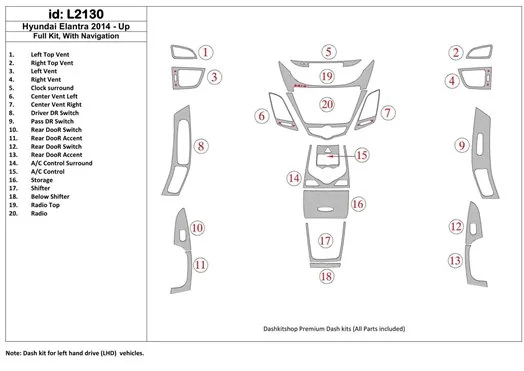 Hyundai Elantra 2014-UP Full Set, With NAVI Interior BD Dash Trim Kit