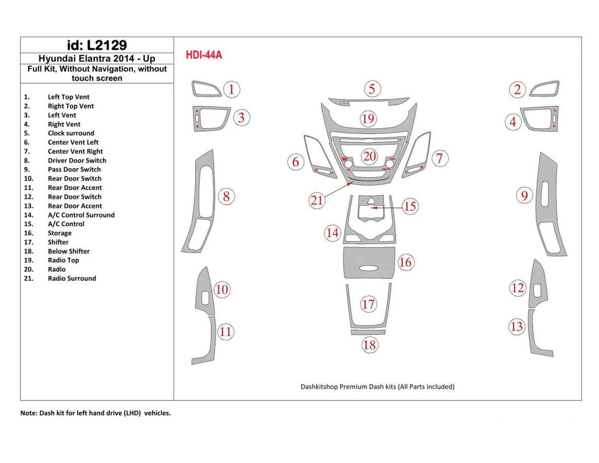 Hyundai Elantra 2014-UP Ensemble Complet, Sans NAVI BD Kit la décoration du tableau de bord - 1 - habillage decor de tableau de 