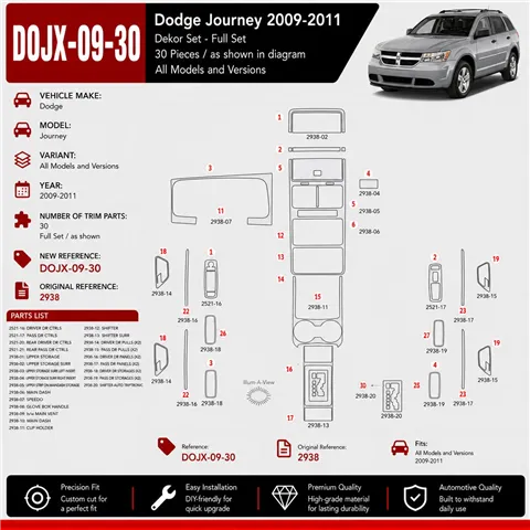 Dodge Journey 2009-2011 3D Cockpit Dekor Interieurleisten Set 30-teilig