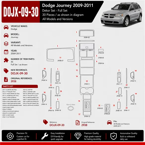Dodge Journey 2009-2011 3D Cockpit Dekor Interieurleisten Set 30-teilig