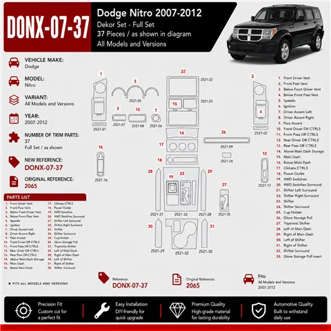 Dodge Nitro 2007-2012 3D Cockpit Dekor Interieurleisten Set 37-teilig