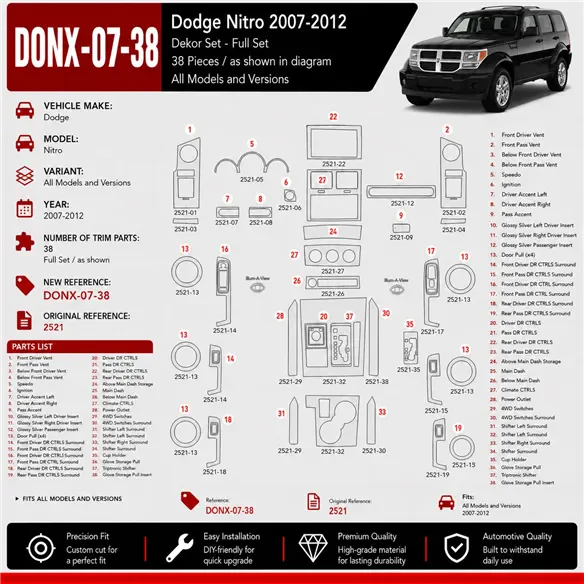 Dodge Nitro 2007-2012 3D Cockpit Dekor Interieurleisten Set 38-teilig