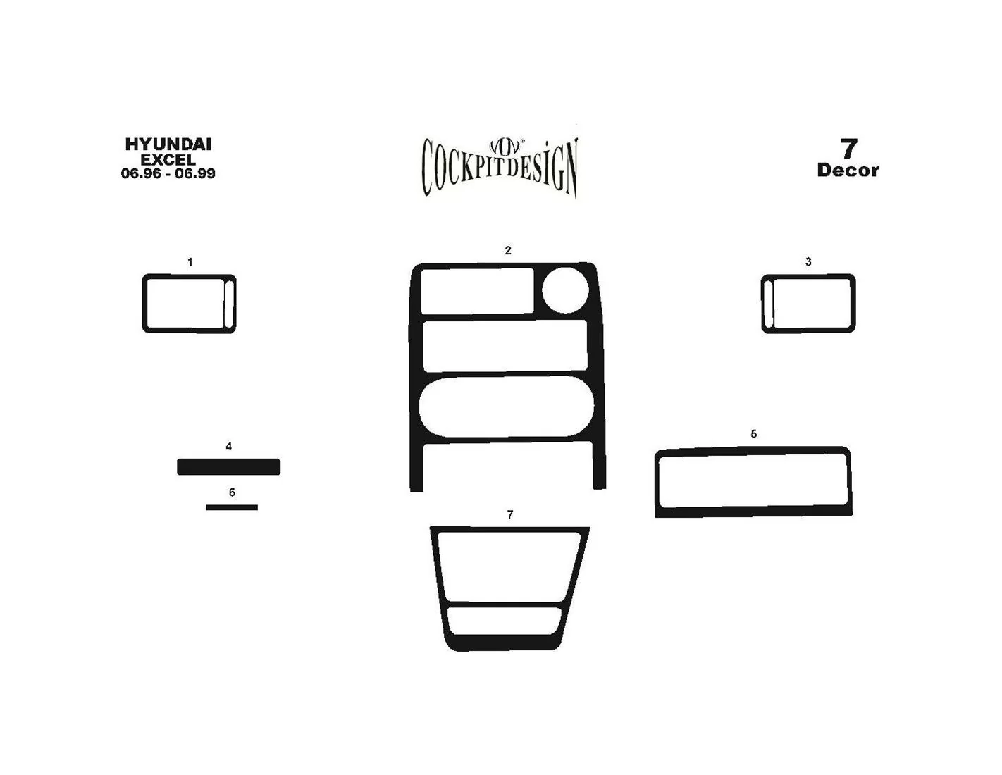 Hyundai Excel 01.91-08.94 3M 3D Interior Dashboard Trim Kit Dash Trim Dekor 7-Parts