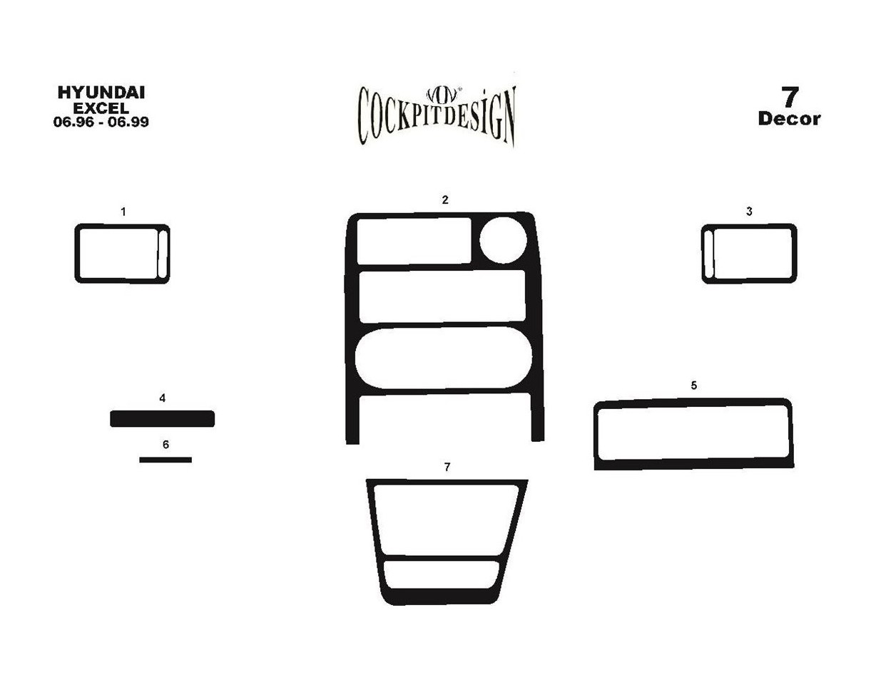 Hyundai Excel 01.91-08.94 3M 3D Interior Dashboard Trim Kit Dash Trim Dekor 7-Parts