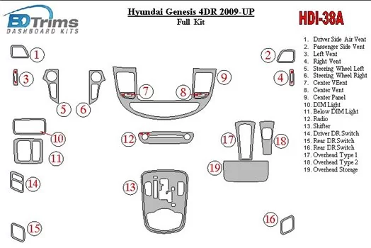 Hyundai Genesis 4DR 2009-UP Cruscotto BD Rivestimenti interni