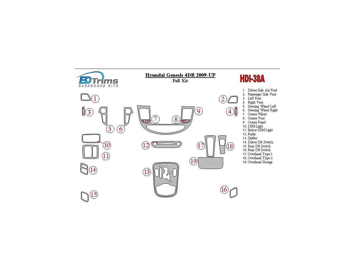 Hyundai Genesis 4DR 2009-UP BD Kit la décoration du tableau de bord - 1 - habillage decor de tableau de bord